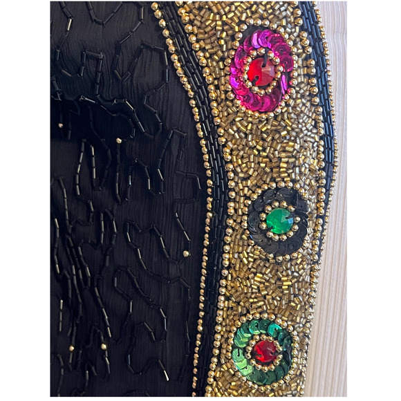 Vintage 80s Silk Beaded and Sequins  Open Front Jacket - Picture 8 of 12